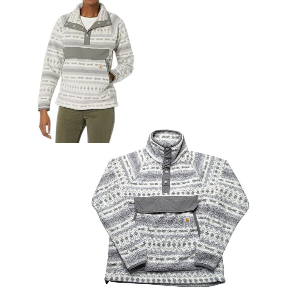 Carhartt 0J4991 Relaxed Fit Fleece Grey Aztec Quarter Snap Pullover Large 10-12